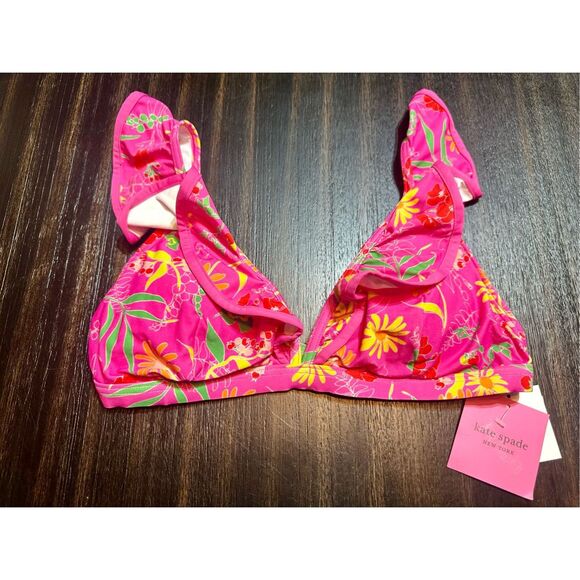 Kate Spade NWT size M pink flash bikini swim top - Picture 1 of 8